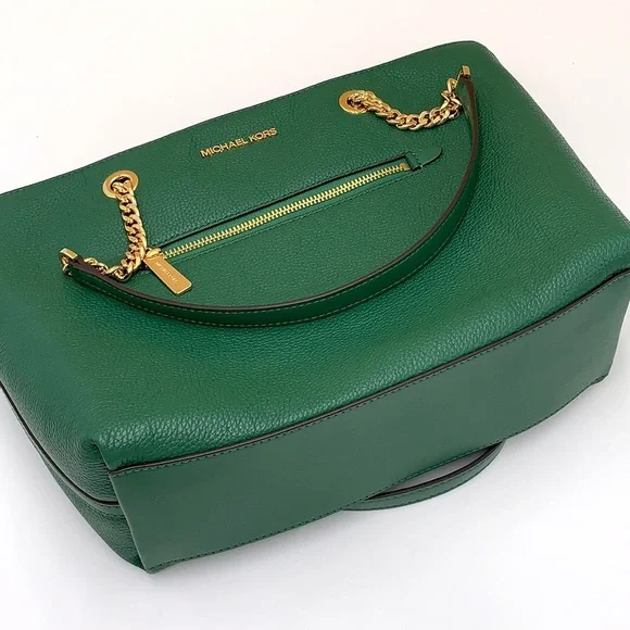 Michael Kors Jet Set Item Medium Front Pocket Shoulder Chain Tote JEWEL GREEN